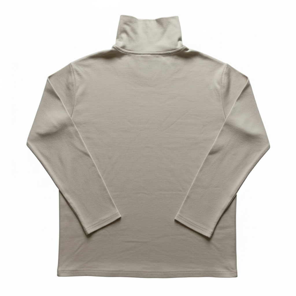 Lightweight Ribbed High-Neck Full Sleeve Tee – Premium off-white Cotton