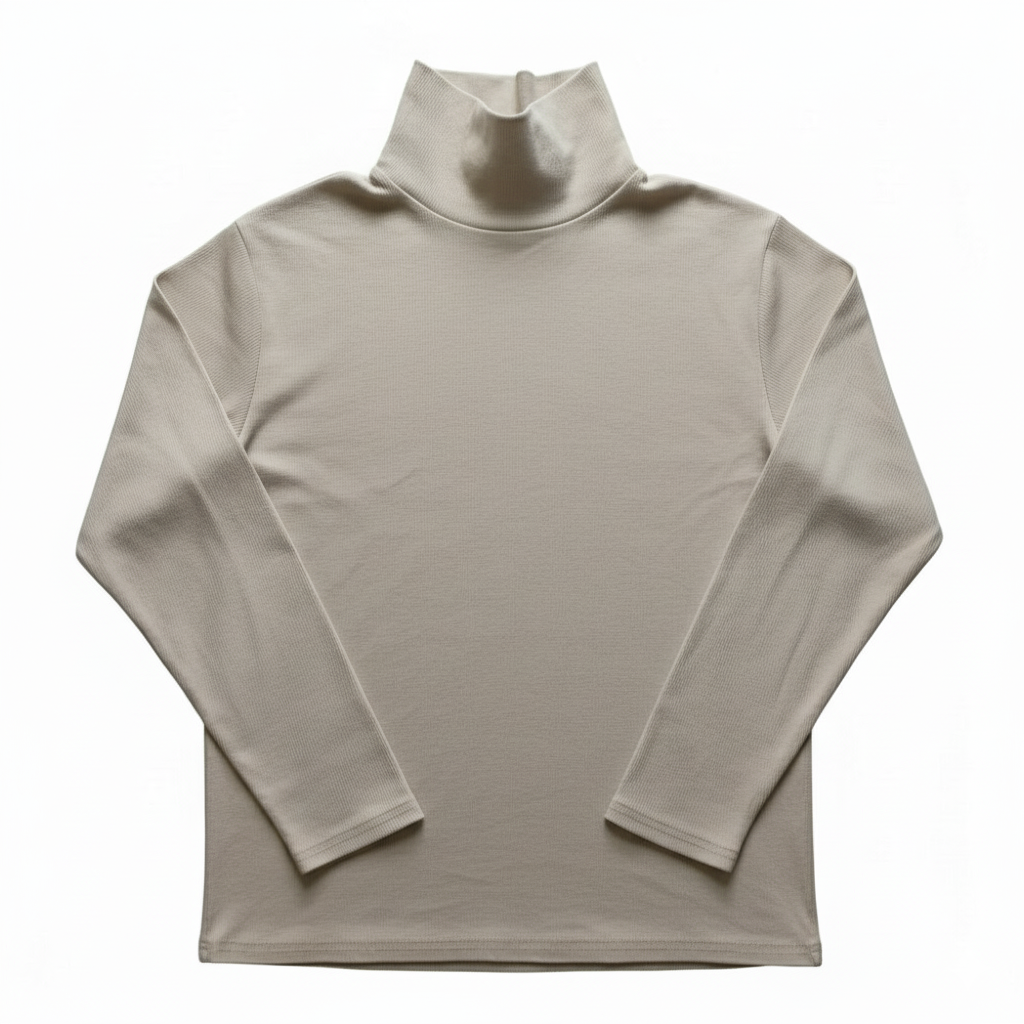 Lightweight Ribbed High-Neck Full Sleeve Tee – Premium off-white Cotton