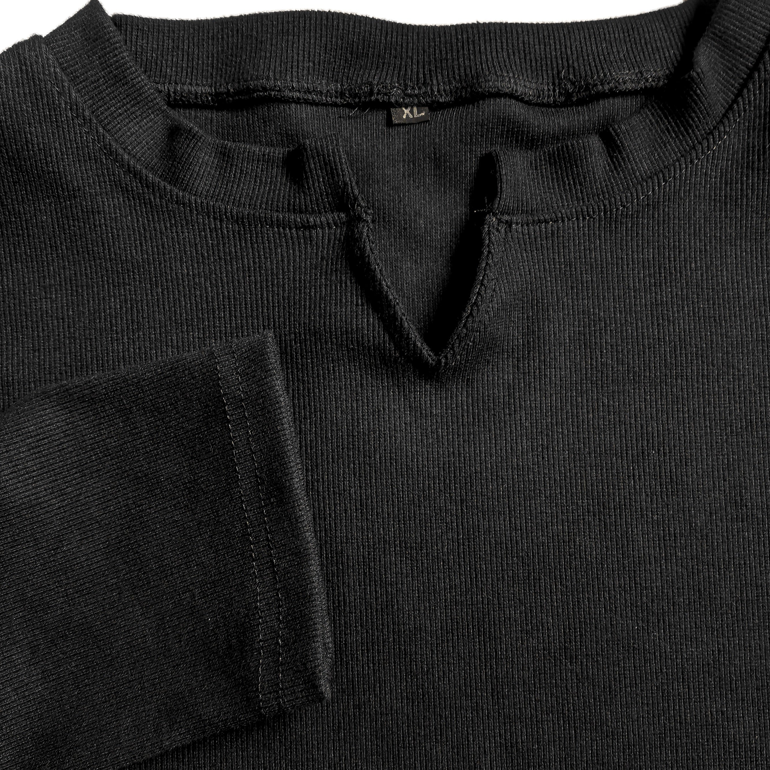 Premium Black Ribbed V-Neck Full Sleeve Tee