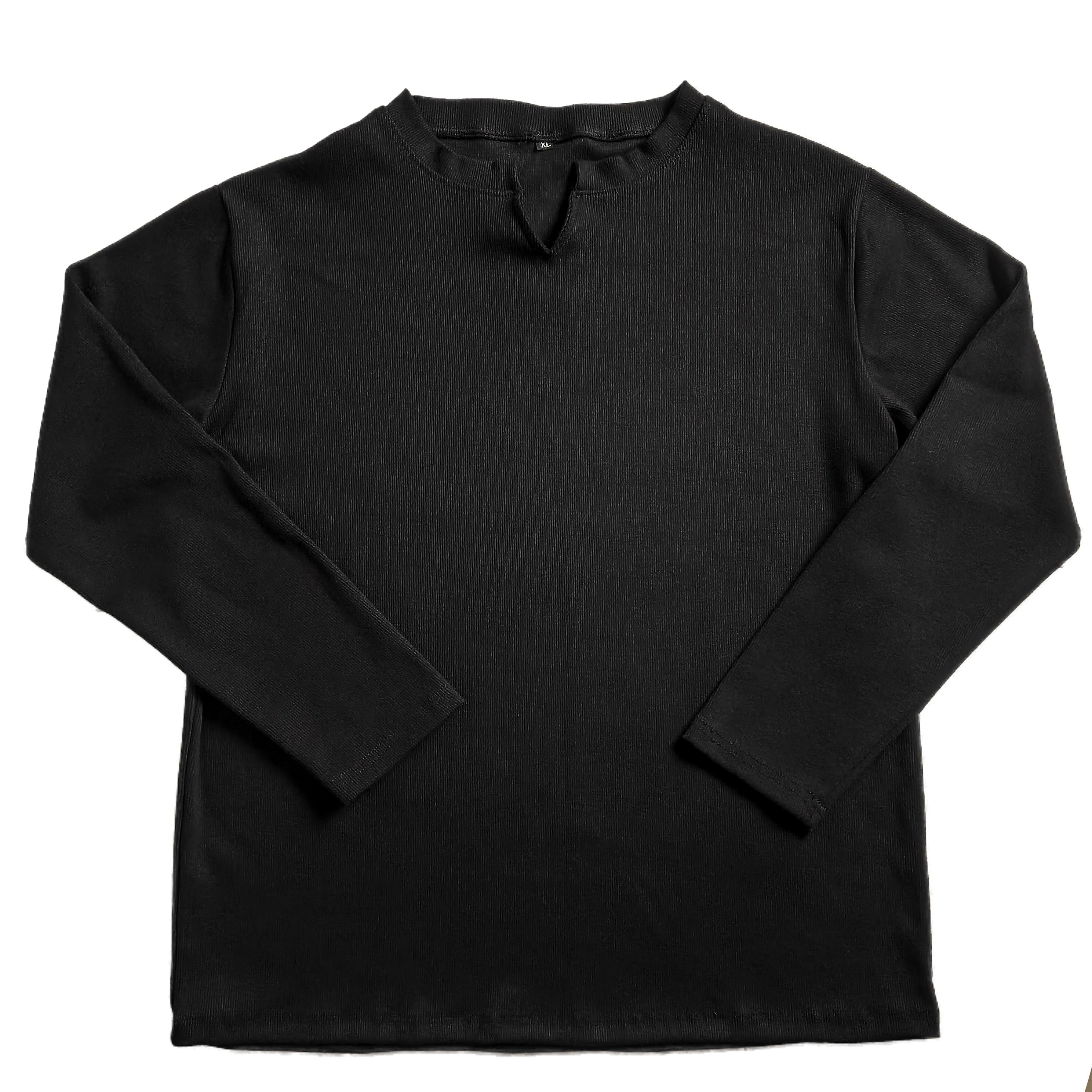 Premium Black Ribbed V-Neck Full Sleeve Tee